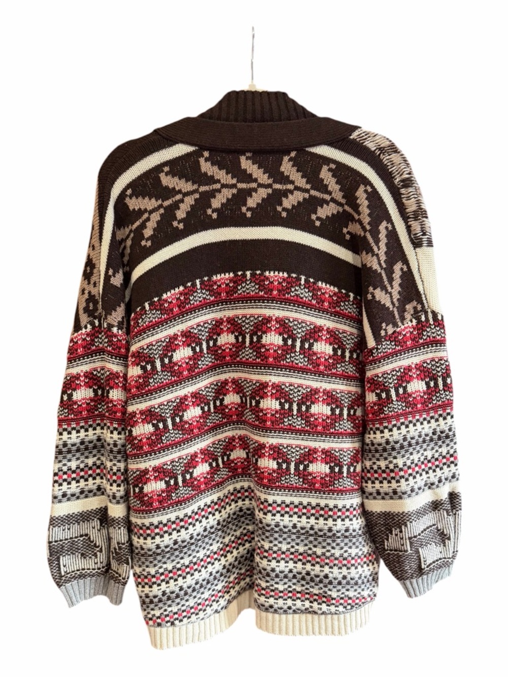 ANTHROPOLOGIE PILCRO Patchwork Cardigan Sweater Brown Fair Isle M - Picture 7 of 16